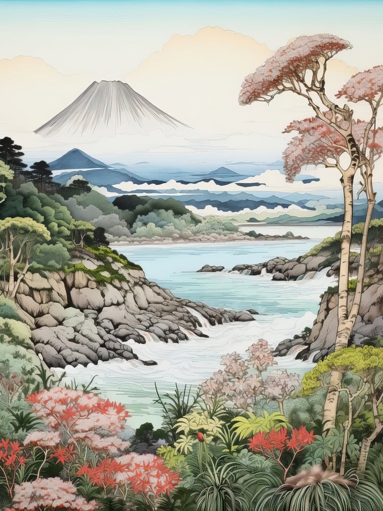 Shiretoko Peninsula In Hokkaido, Ukiyo E Drawing 1