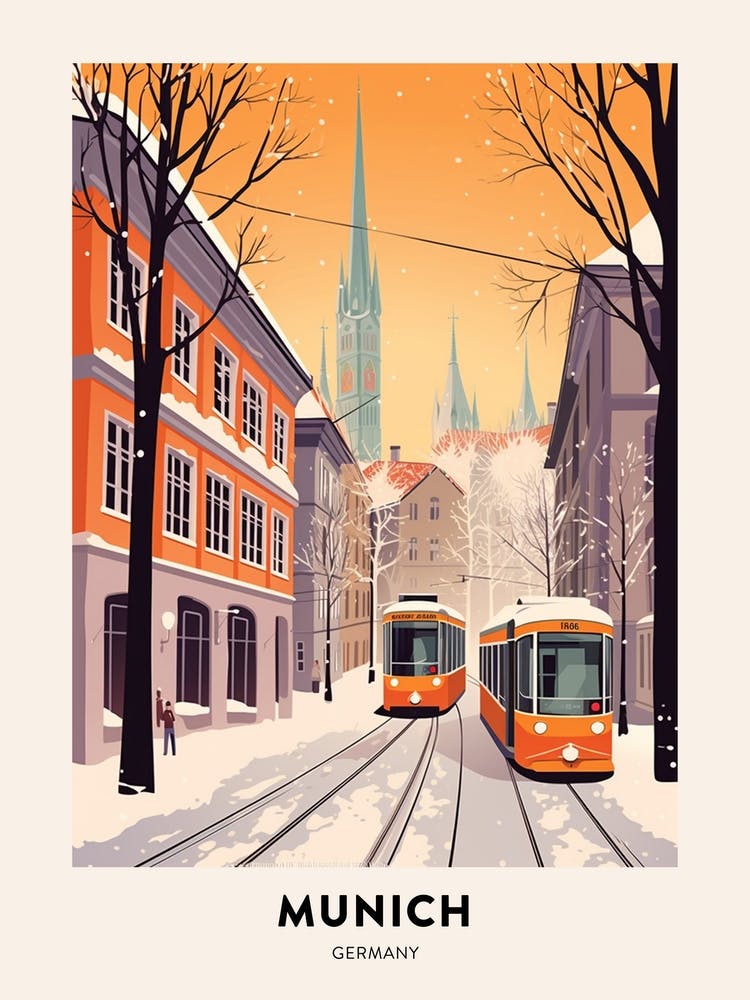 Vintage Winter Travel Poster Munich Germany 2