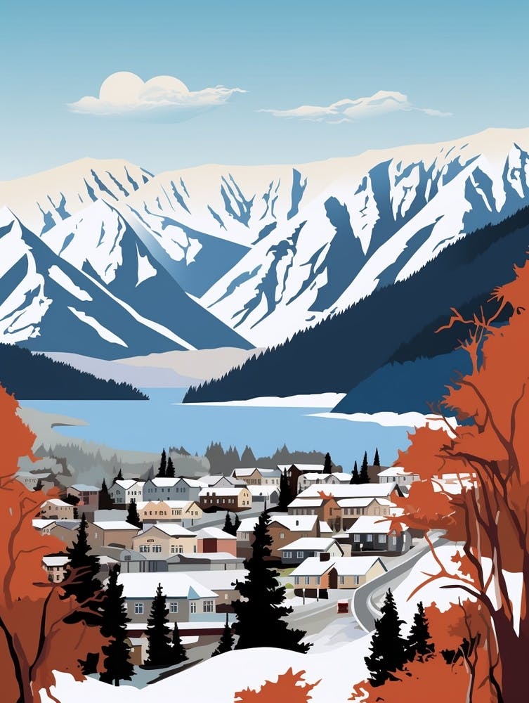 Retro Winter Illustration Queenstown New Zealand 2