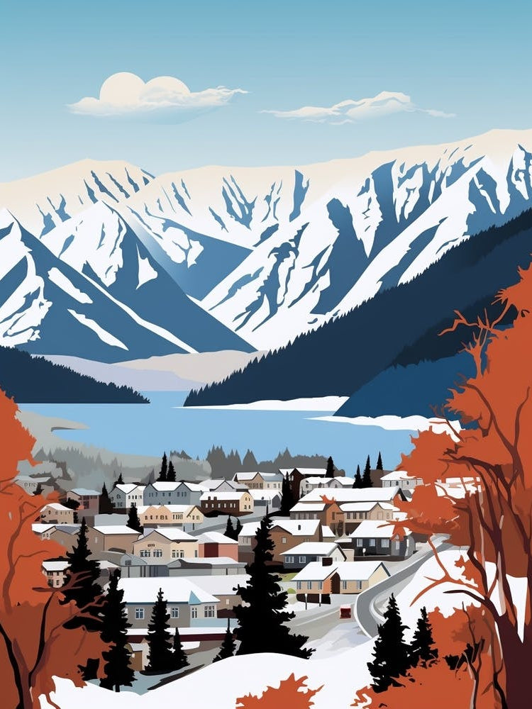 Retro Winter Illustration Queenstown New Zealand 2