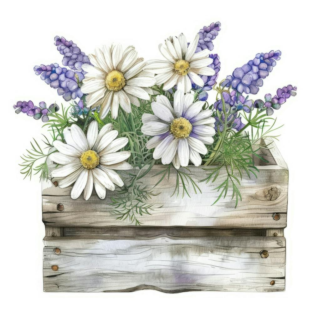 Daisies In A Wooden Box