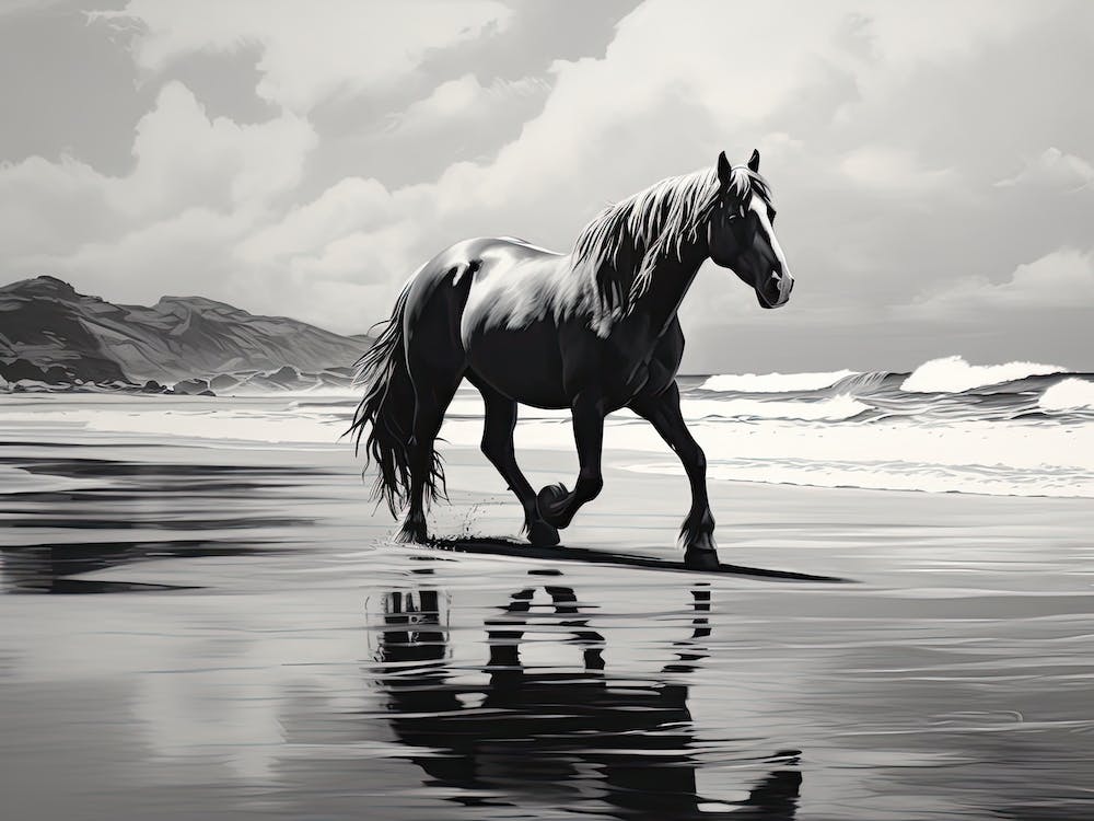 A Horse Oil Painting In Camps Bay Beach, South Africa, Landscape 1