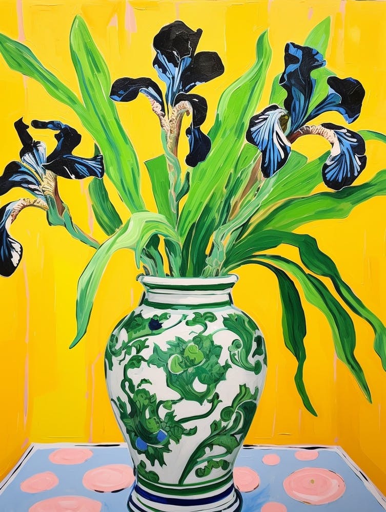 Fleurs dans un Vase Peinture Nature Morte Iris 1