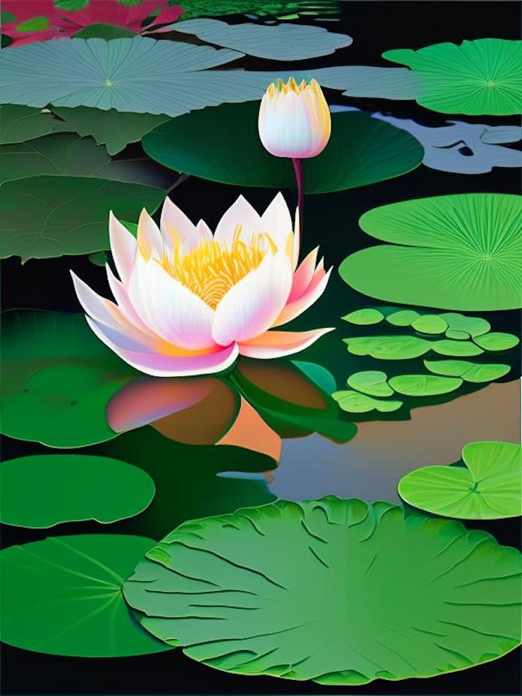 Blooming Lotus Flower In Pond Fauvism Matisse 2
