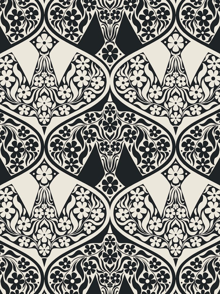 Black and White Doves of Peace Folk Art Botanical Birds