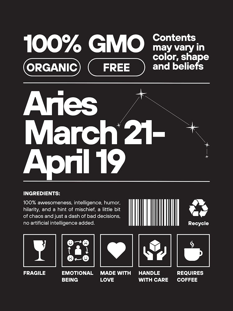 Aries Wall Art | Aries Nurtriton Facts Wall Art | Zodiac Decor | Dorm, Office, Living Room, Bedroom, Apartment Wall Art | Trendy Preppy Colorful Maximalists | 1