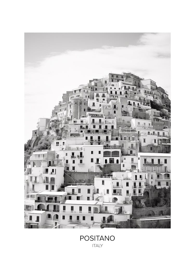 Poster Of Positano, Italy, Black And White Photo 2