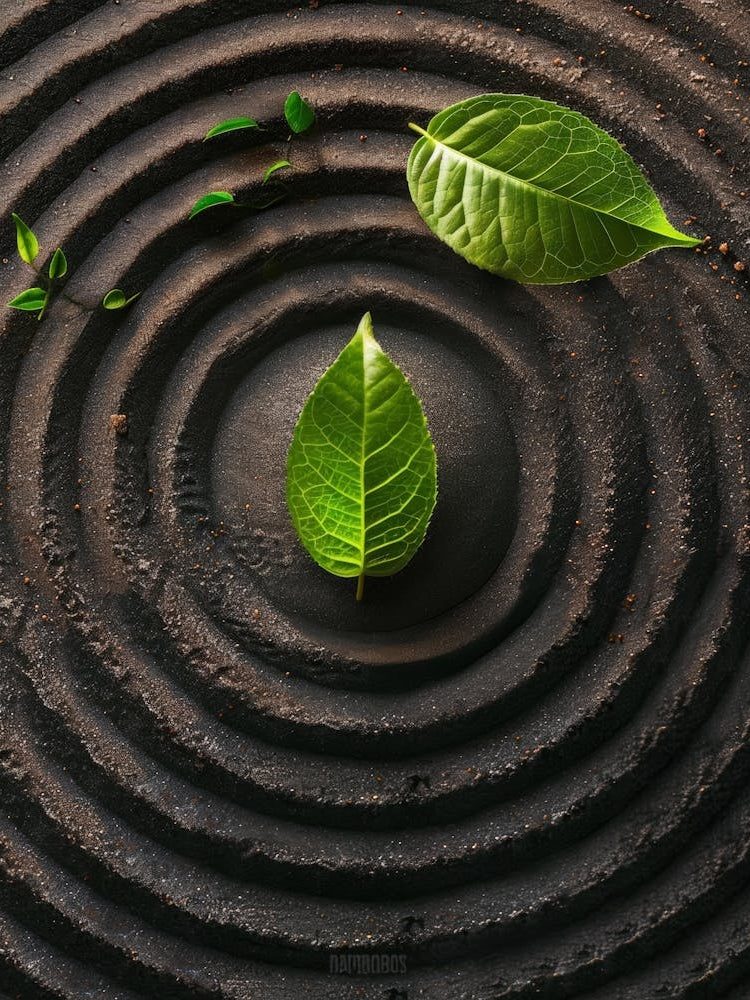 Meditative Circle With Green Leaves