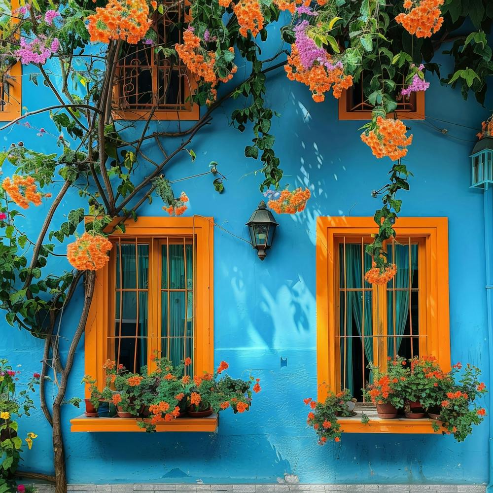 Blue House With Flowers 2