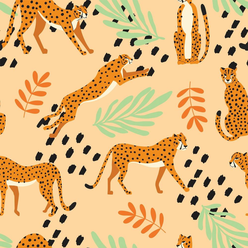 Tropical Cheetah Pattern On Beige With Florals And Decoration Square