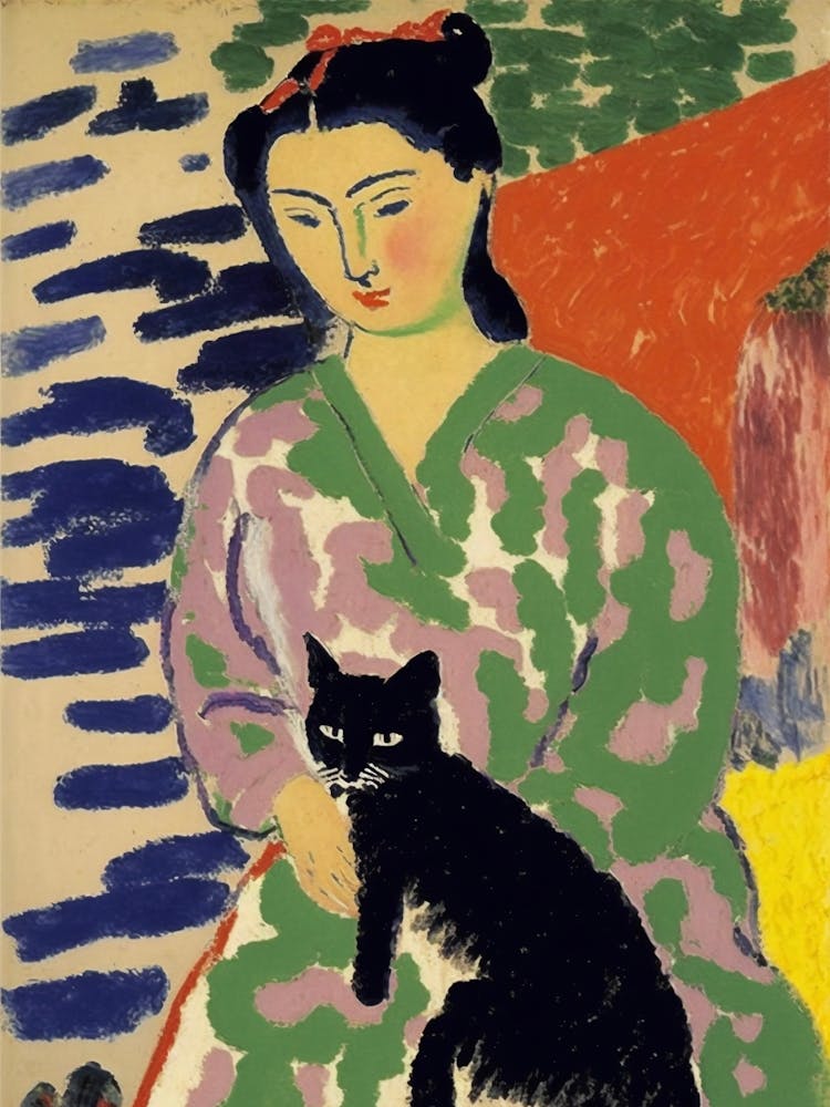 Matisse Style La Japonaise With A Black Cat