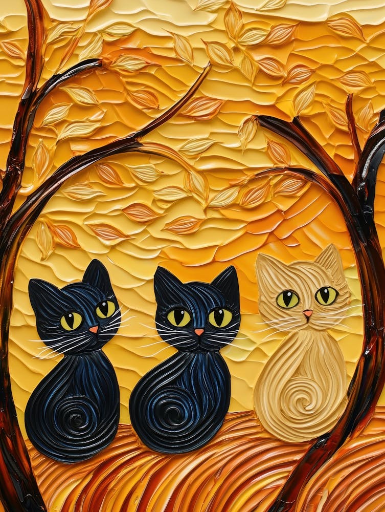 Three Black Cats In A Tree
