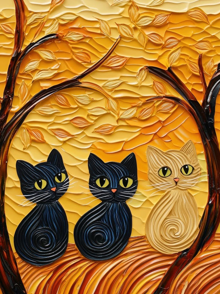Three Black Cats In A Tree