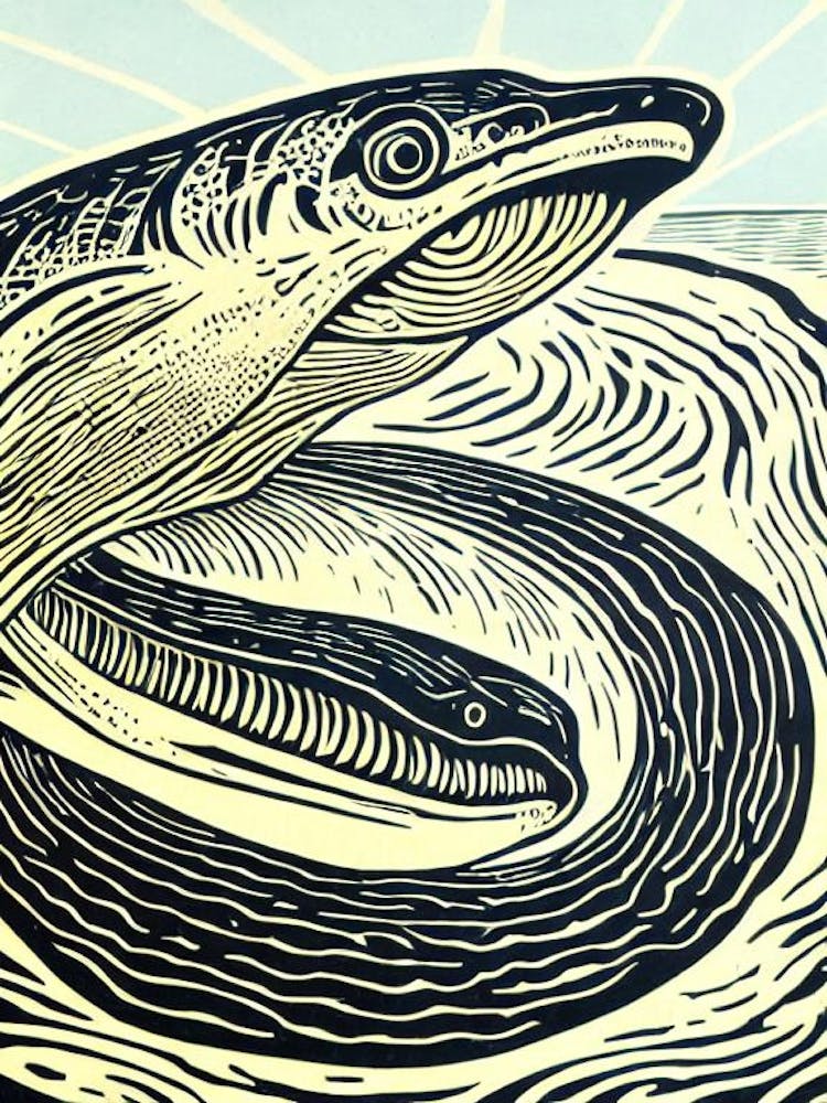 Frilled Shark Linocut