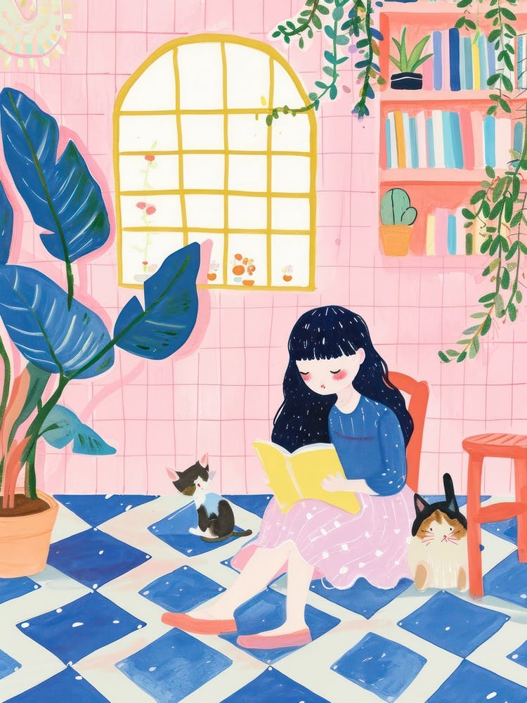 Girl Reading A Book Lo Fi Kawaii Illustration 10
