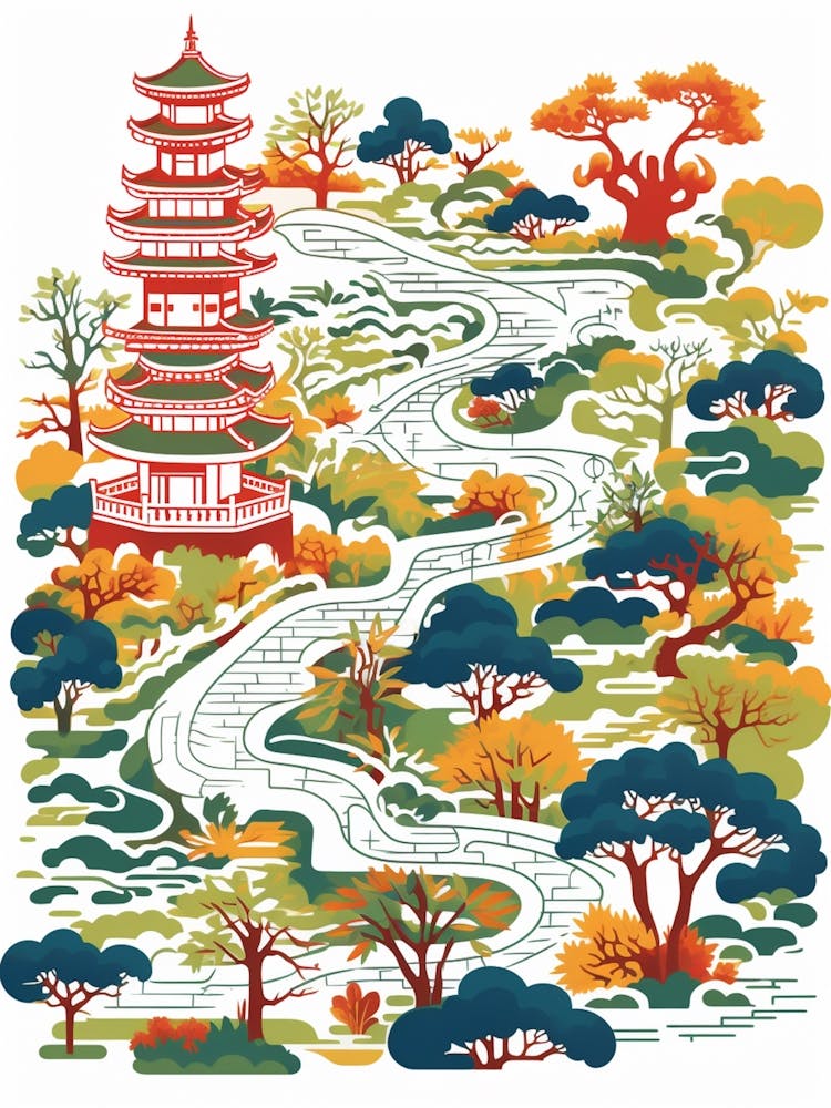 Ryoan Ji Garden Japan  Modern Illustration 2