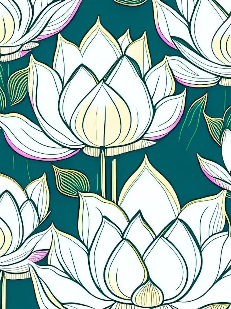 Lotus Flower Repeat Pattern Minimal Line Drawing 1