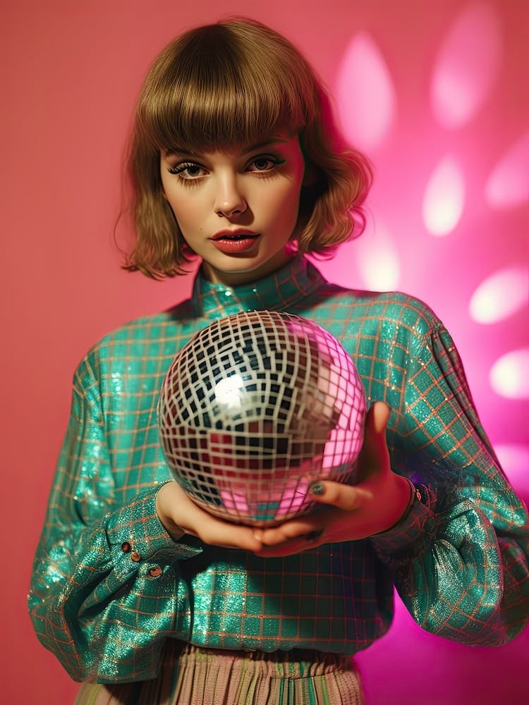 Photography Woman With Holding A Disco Ball