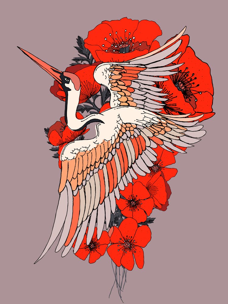Grue Aux Coquelicots Rouges