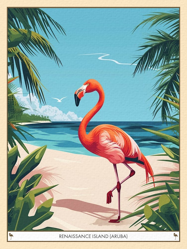 Greater Flamingo Renaissance Island Aruba Tropical Illustration 4 Poster
