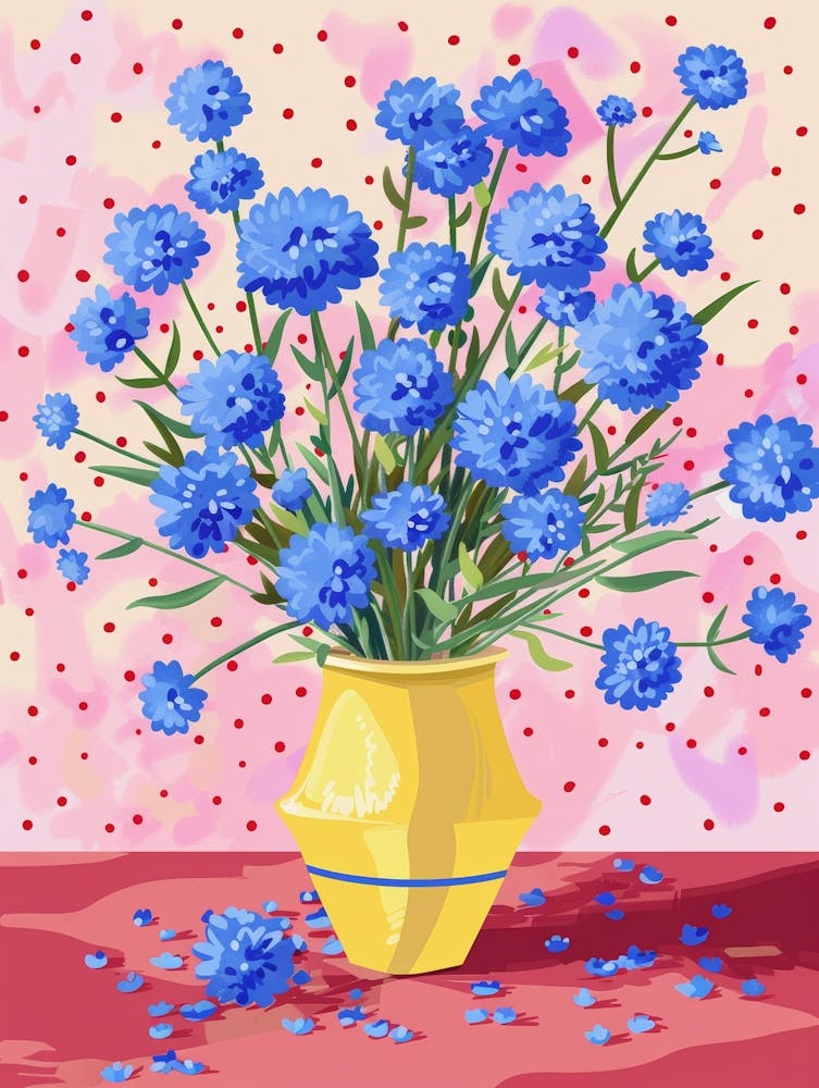 Blue Carnations In A Yellow Vase 1
