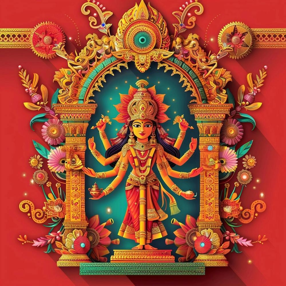 Durga Puja Themed Banner Texture With Goddess