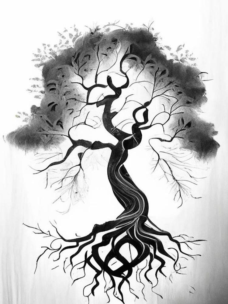 Tree Of Life Symbol 2, Black And White Painting