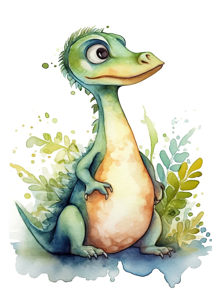 Baryonyx Cute Dinosaur Watercolour 2