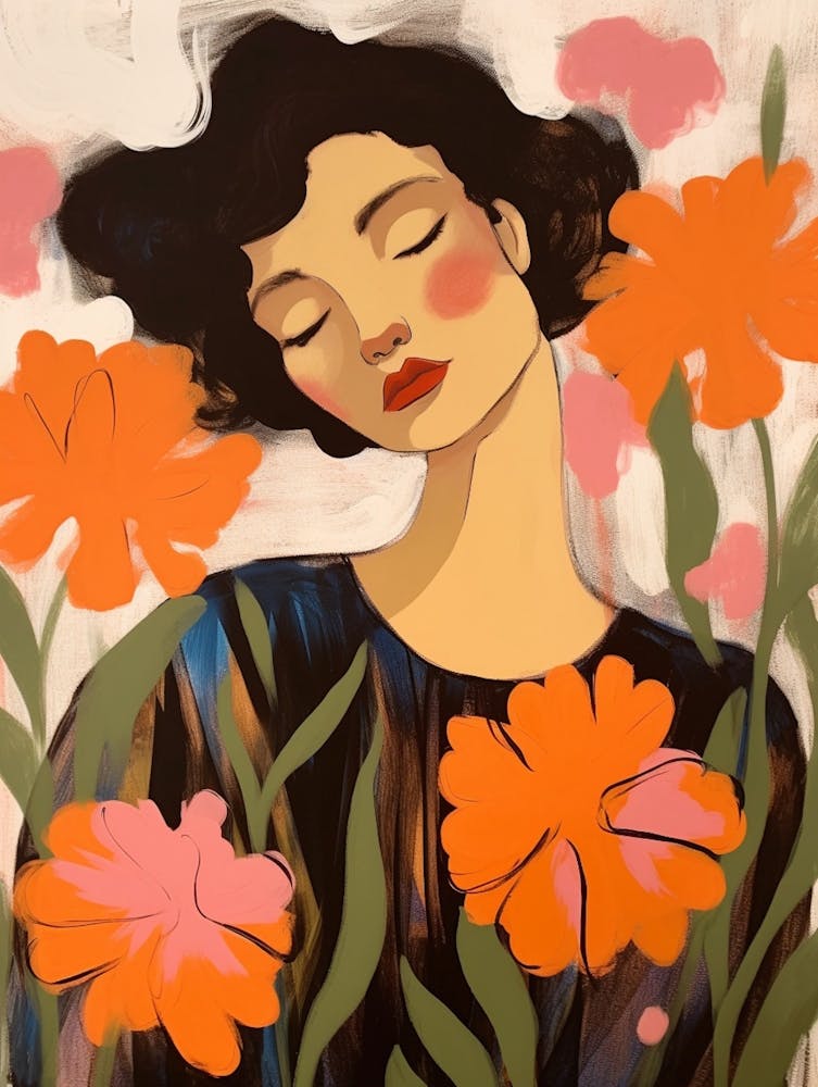Woman With Autumnal Flowers Carnation 2