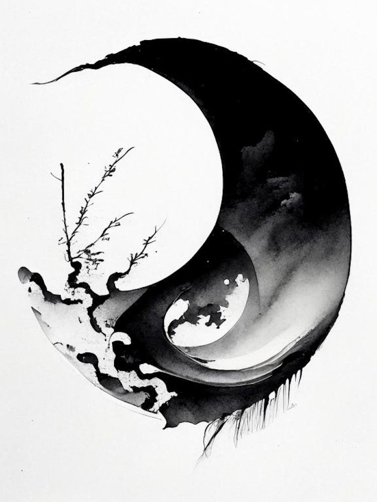 Black And White Yin and Yang 3 Japanese Ink