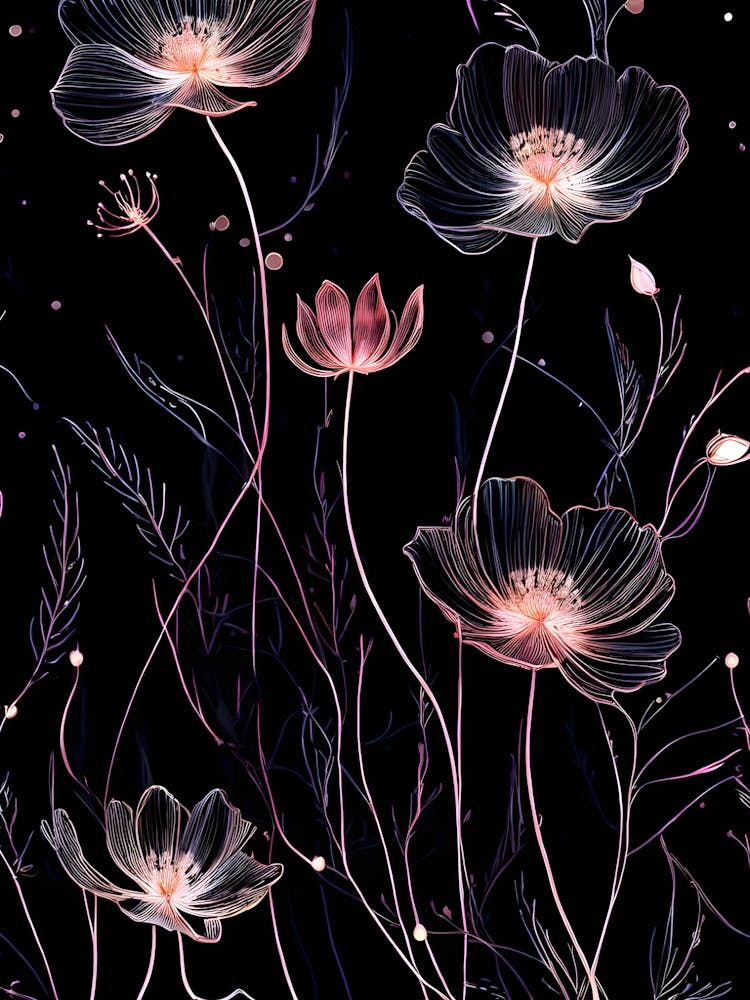 Floral Pattern On A Black Background