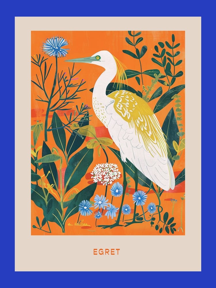Spring Birds Poster Egret 1