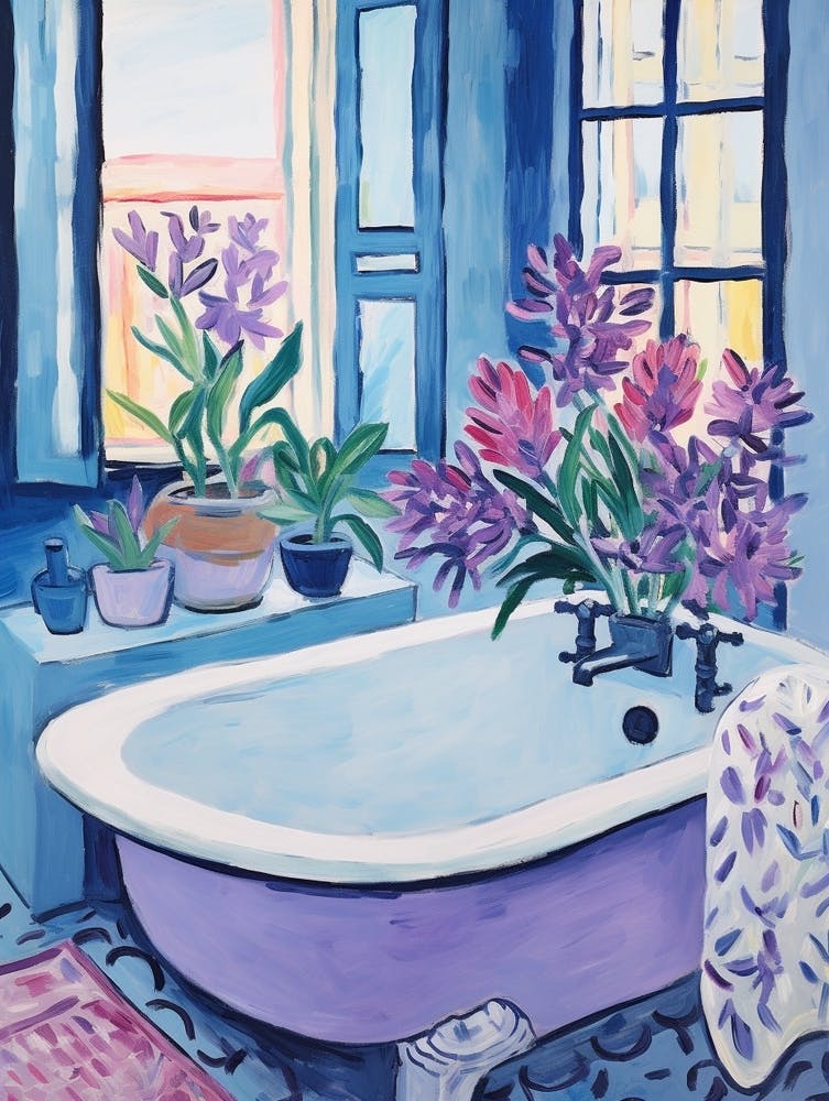 A Bathtube Full Lavender In A Bathroom 2