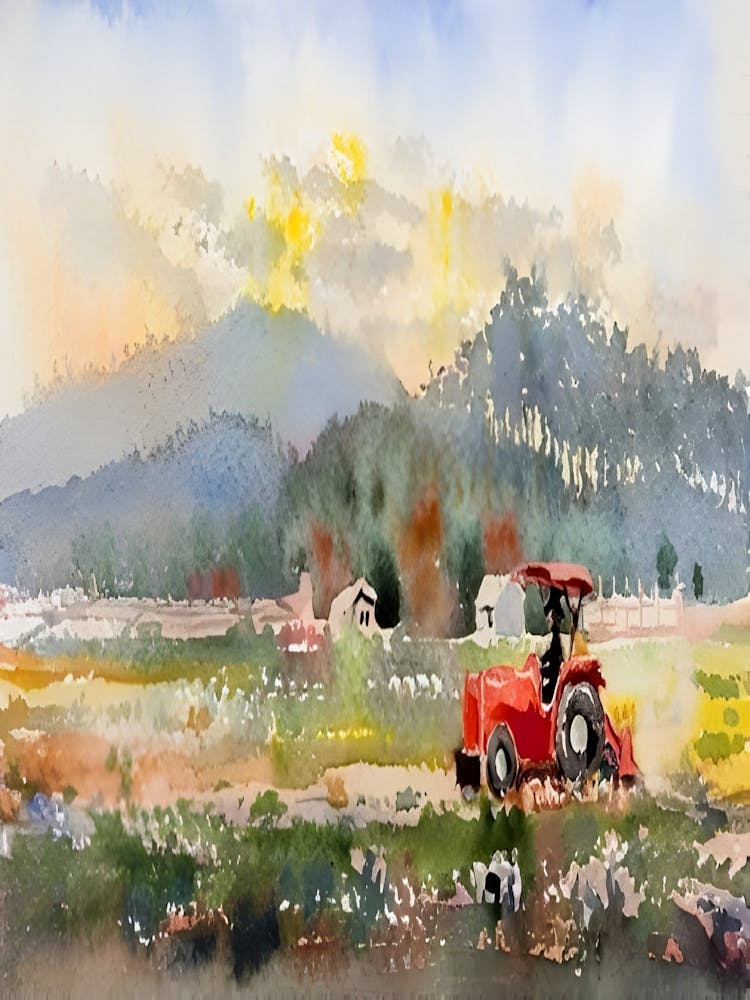 Red Tractor In The Field