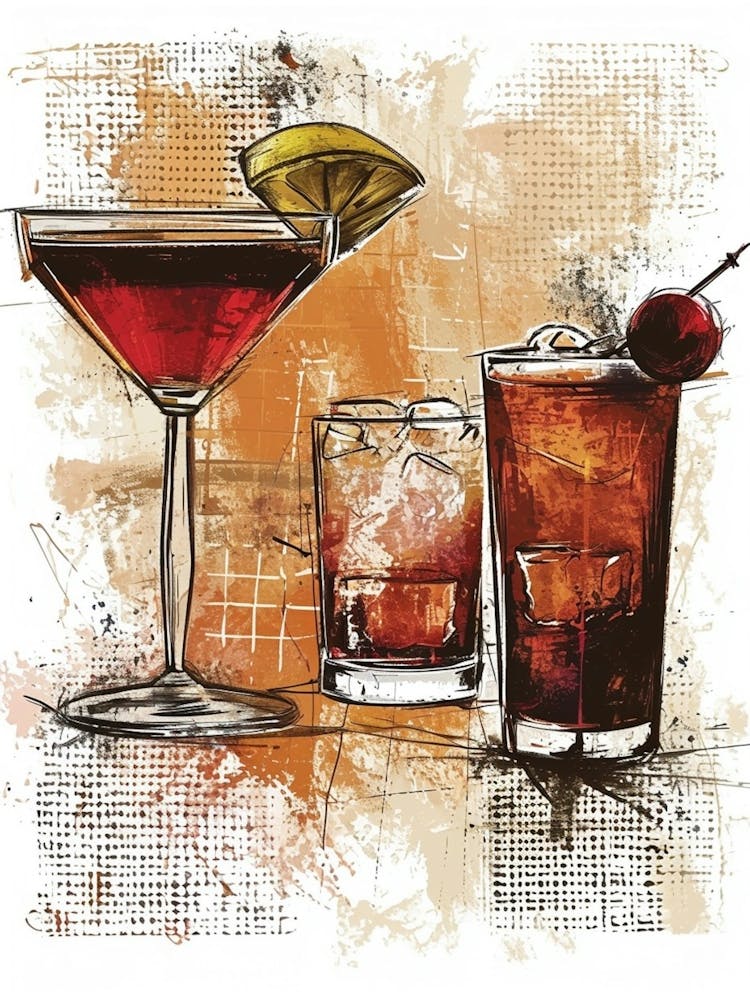 Cocktail Selection Textured Illustration