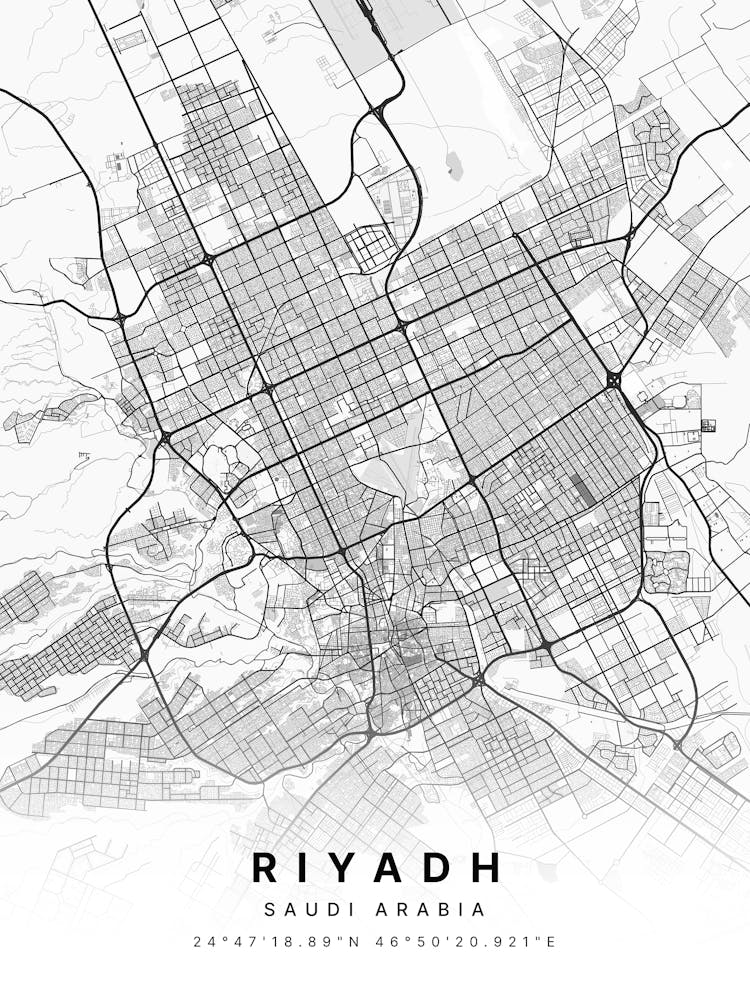 Riyadh Saudi Arabia White Map