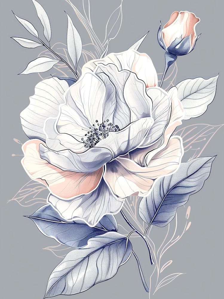 Watercolor Flowers On A Gray Background nature art