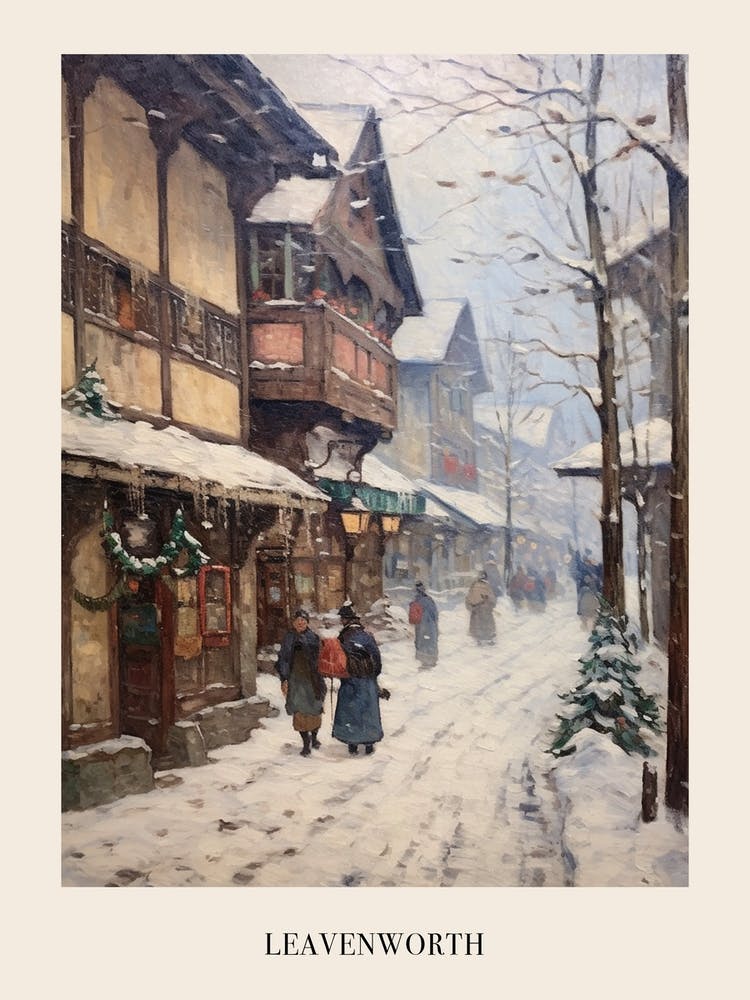 Vintage Winter Painting Poster Leavenworth Washington