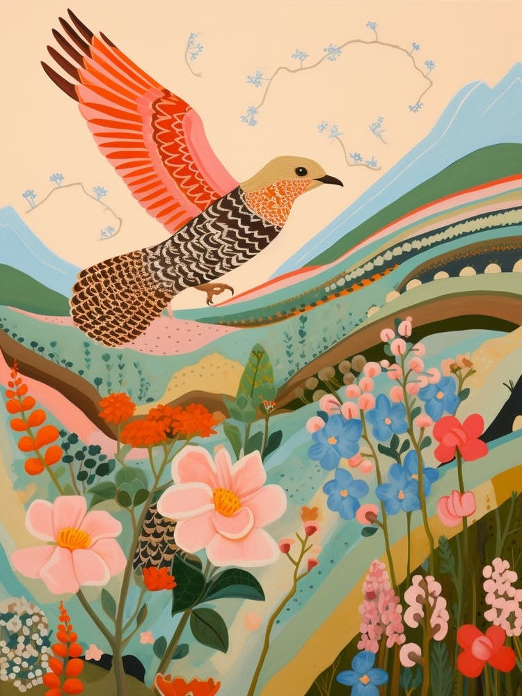 Maximalist Bird Painting Mockingbird 3