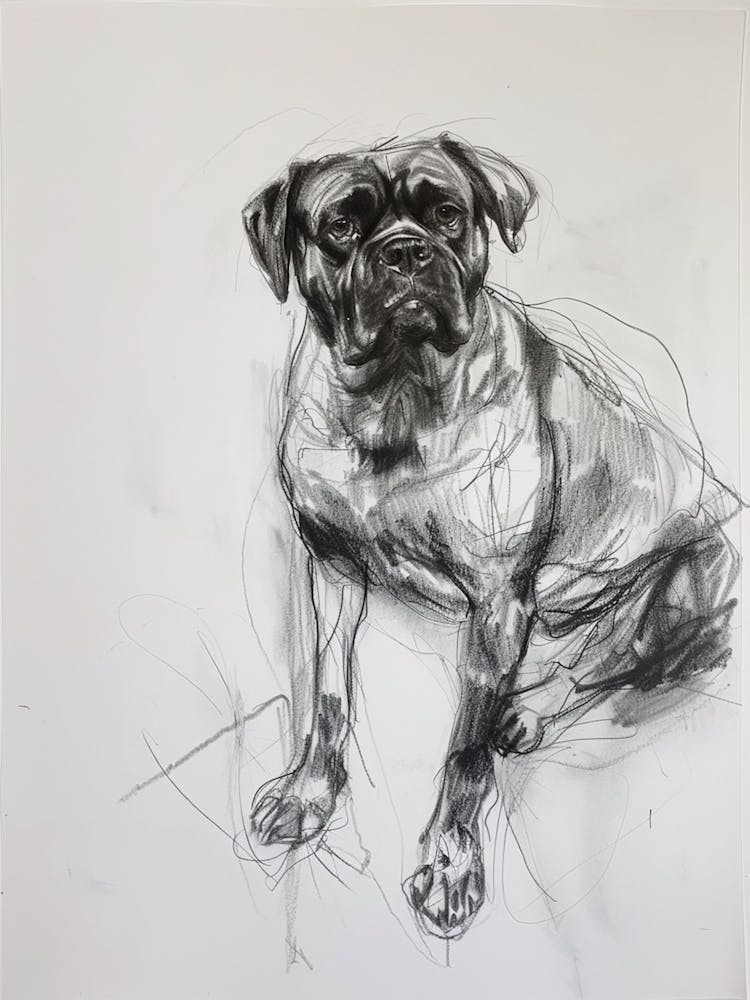 Bullmastiff Dog Charcoal Line 1
