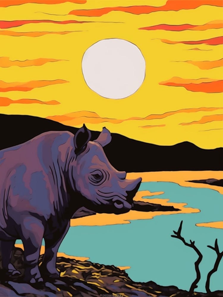 Linework Illustration With Rhino By The Sunset 1