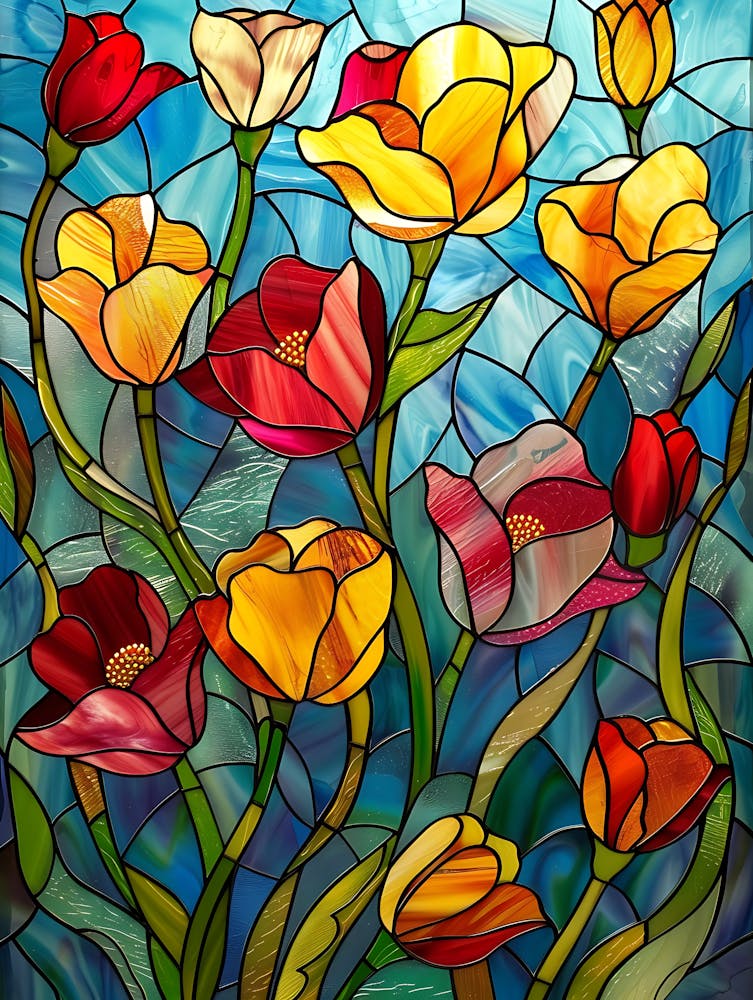 Colorful Stained Glass Flowers 12