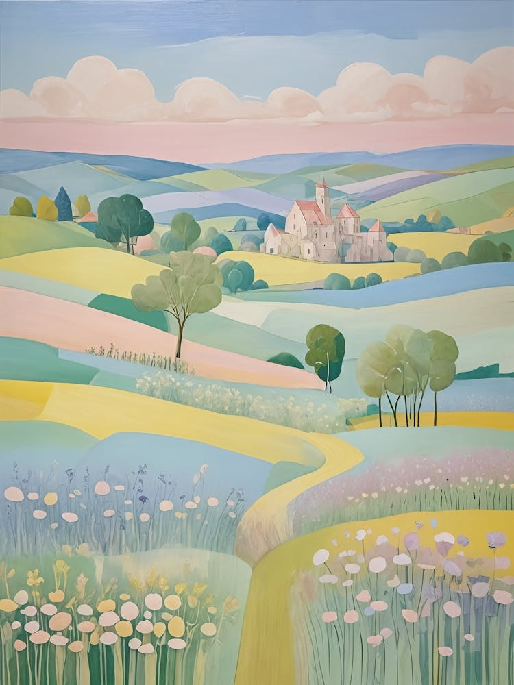 Country Village In Pastel Colours