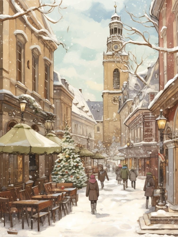 Vintage Winter Illustration Krakow Poland 2