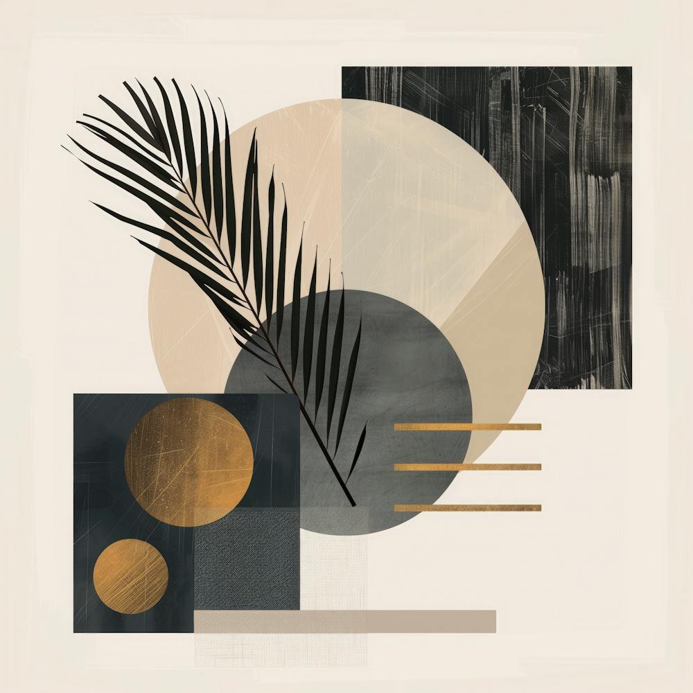 Gilded Palms: Abstract Geometry with Beige, Black, and Gold