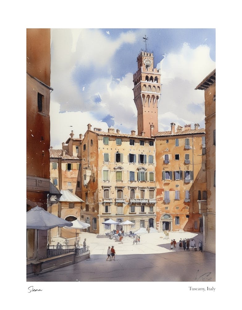 Siena, Tuscany, Italy 1 Watercolour Travel Poster