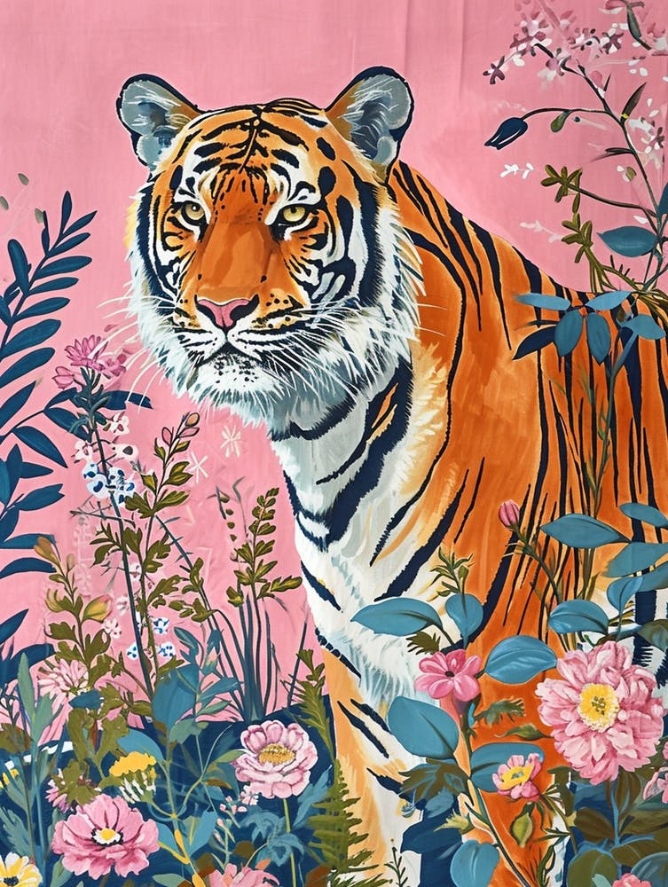 Floral Animal Painting Bengal Tiger 1