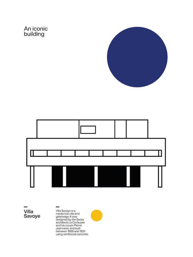 Le Corbusier Villa Savoye France Modern Architecture | Graphic Illustration Abstract Poster