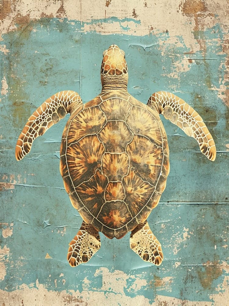 Chalk Blue & Brown Sea Turtle Collage