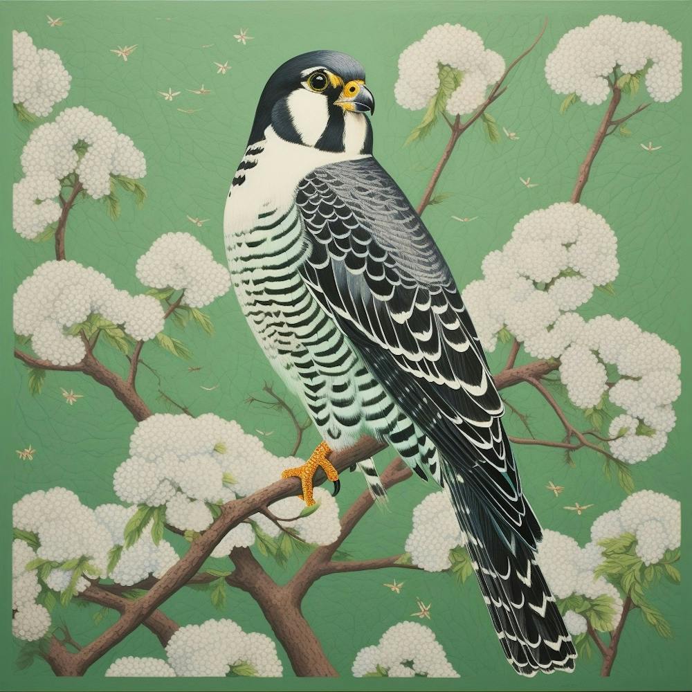 Ohara Koson Inspired Bird Painting American Kestrel 2 Square